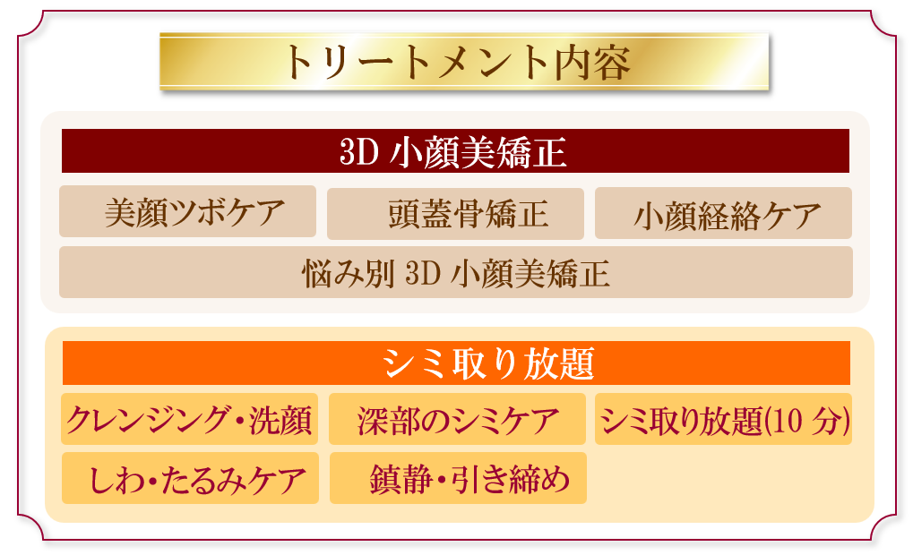大阪のシミ取り＆小顔矯正メソッドのトリートメント内容